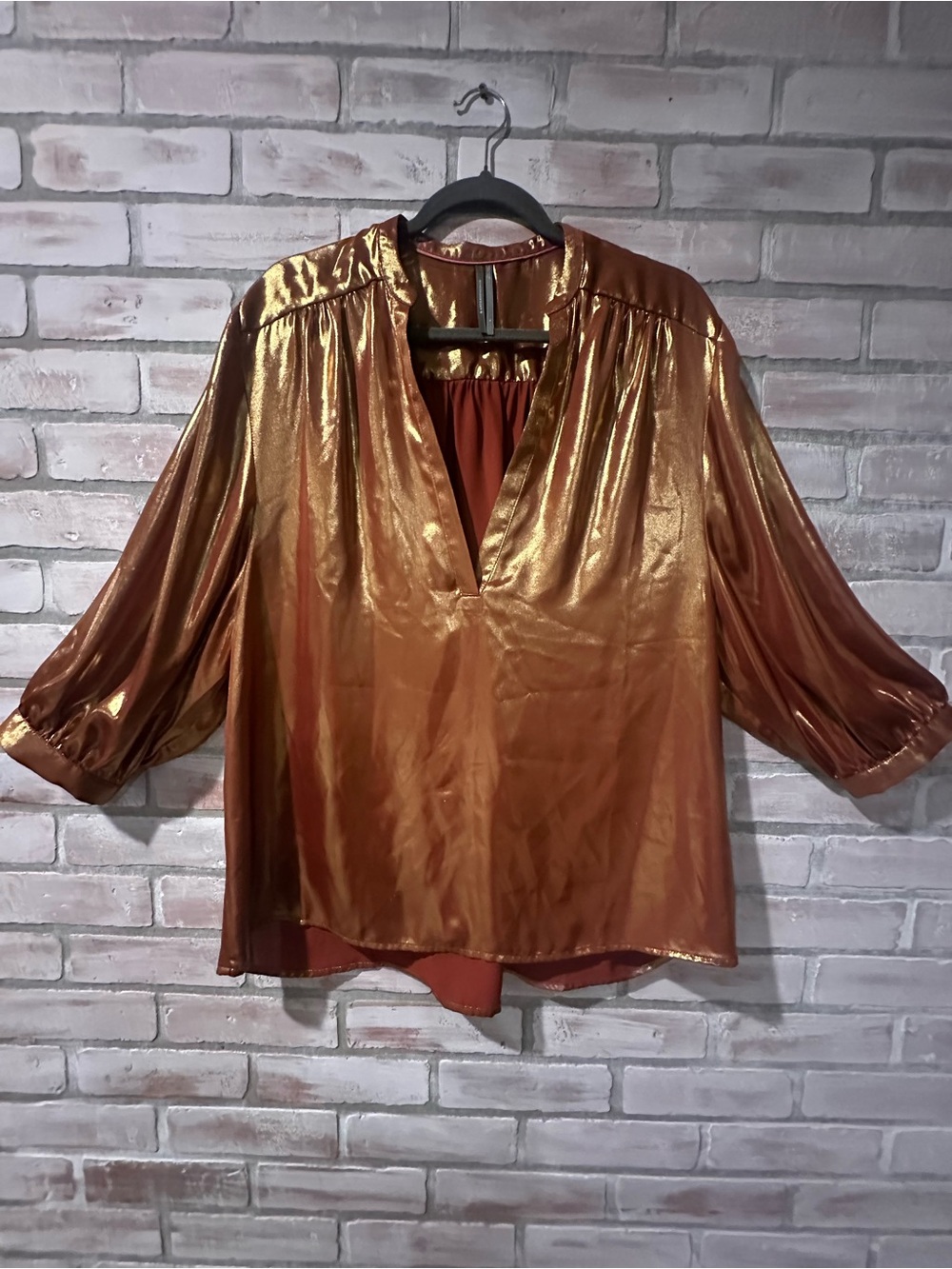Anthropologie Shimmering Copper V-Neck Blouse Large
